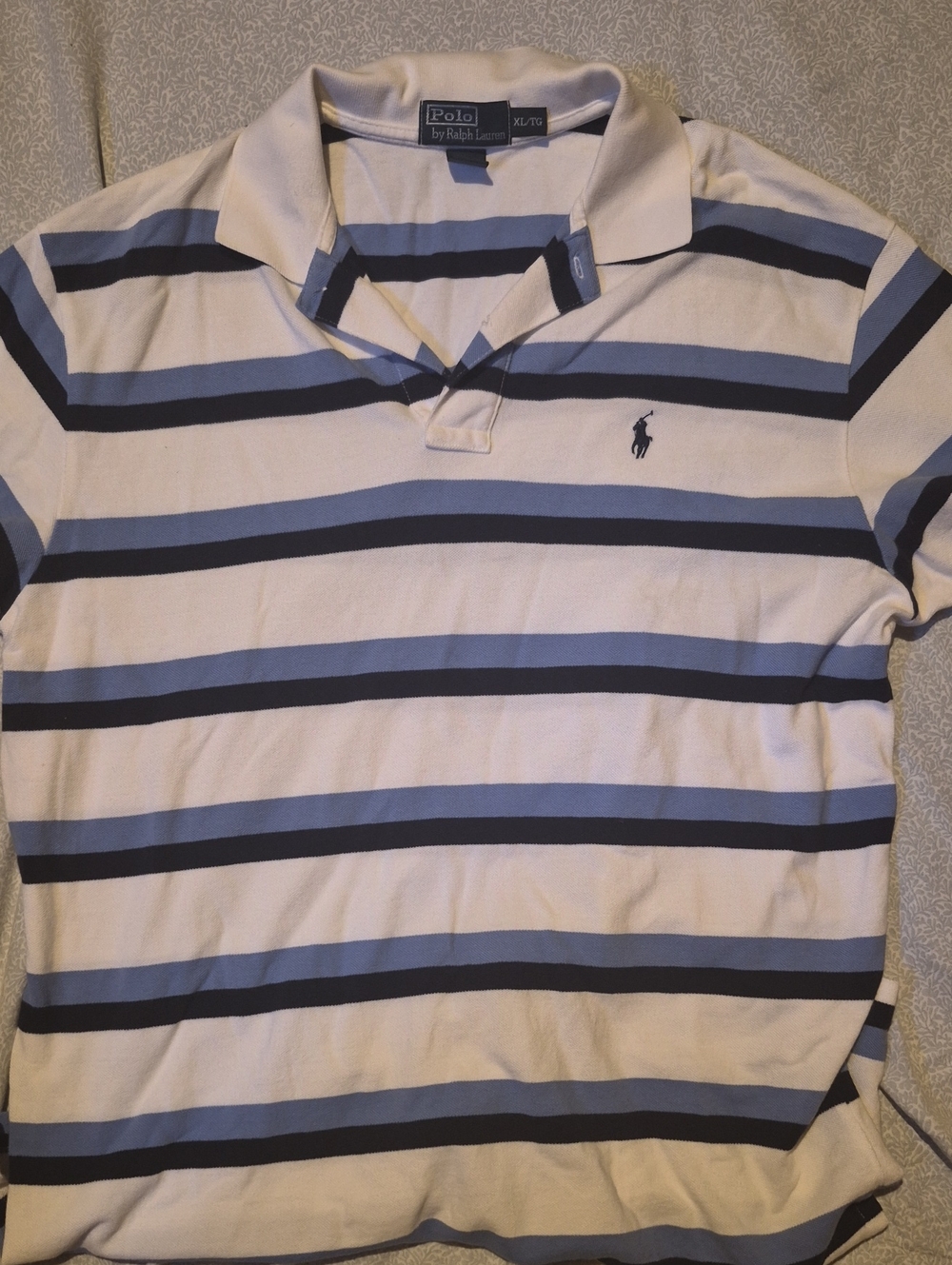 Polo by Ralph Lauren White Polo with Navy and Light Blue Stripes